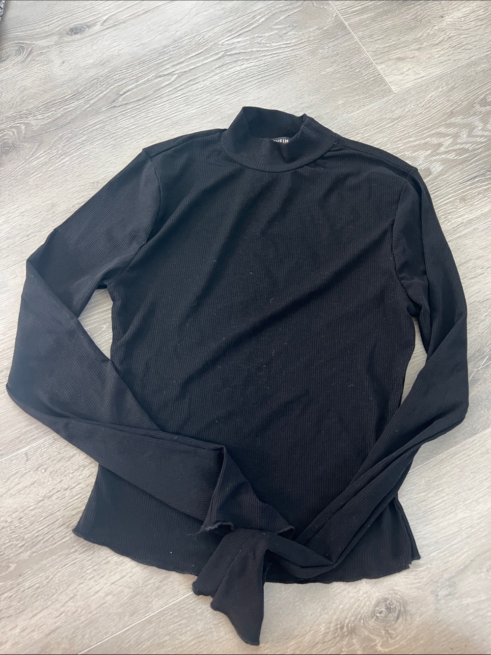 SHEIN Black Ribbed Mock Neck Long Sleeve Top